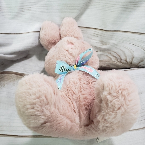 Walmart Blush Pink Bunny Rabbit Plush Stuffed Animal 11 Inch 2021 Blue Bunny Bow - Picture 5 of 9